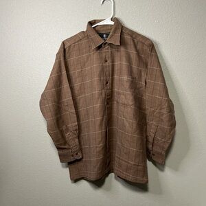 Thunder Brown Plaid Button Down Shirt Mens Large Cotton EUC Casual